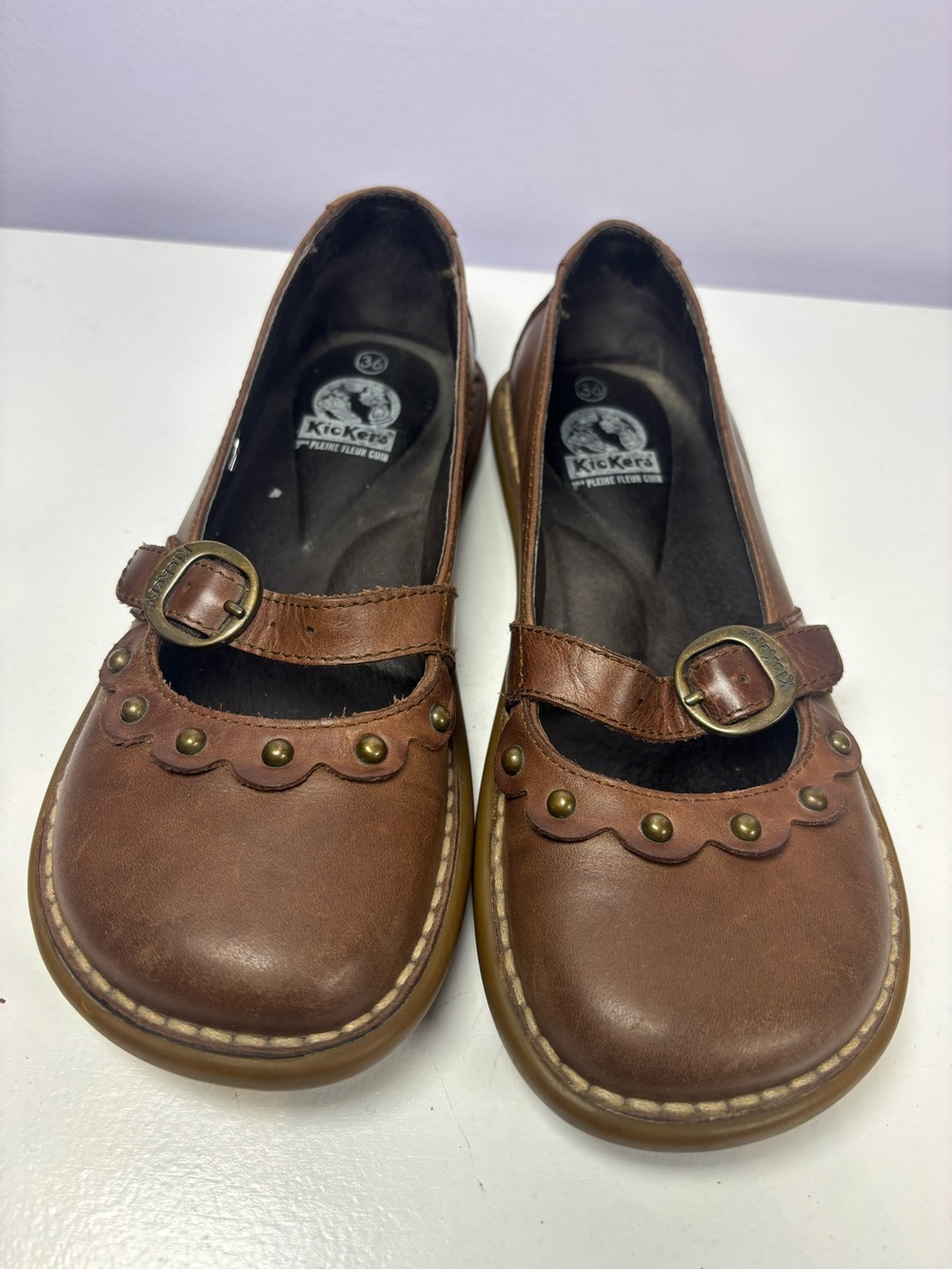 Kickers Vintage Y2K Brown Leather Cottagecore Mary Jane Shoes with Buckle 36 - Picture 6 of 6